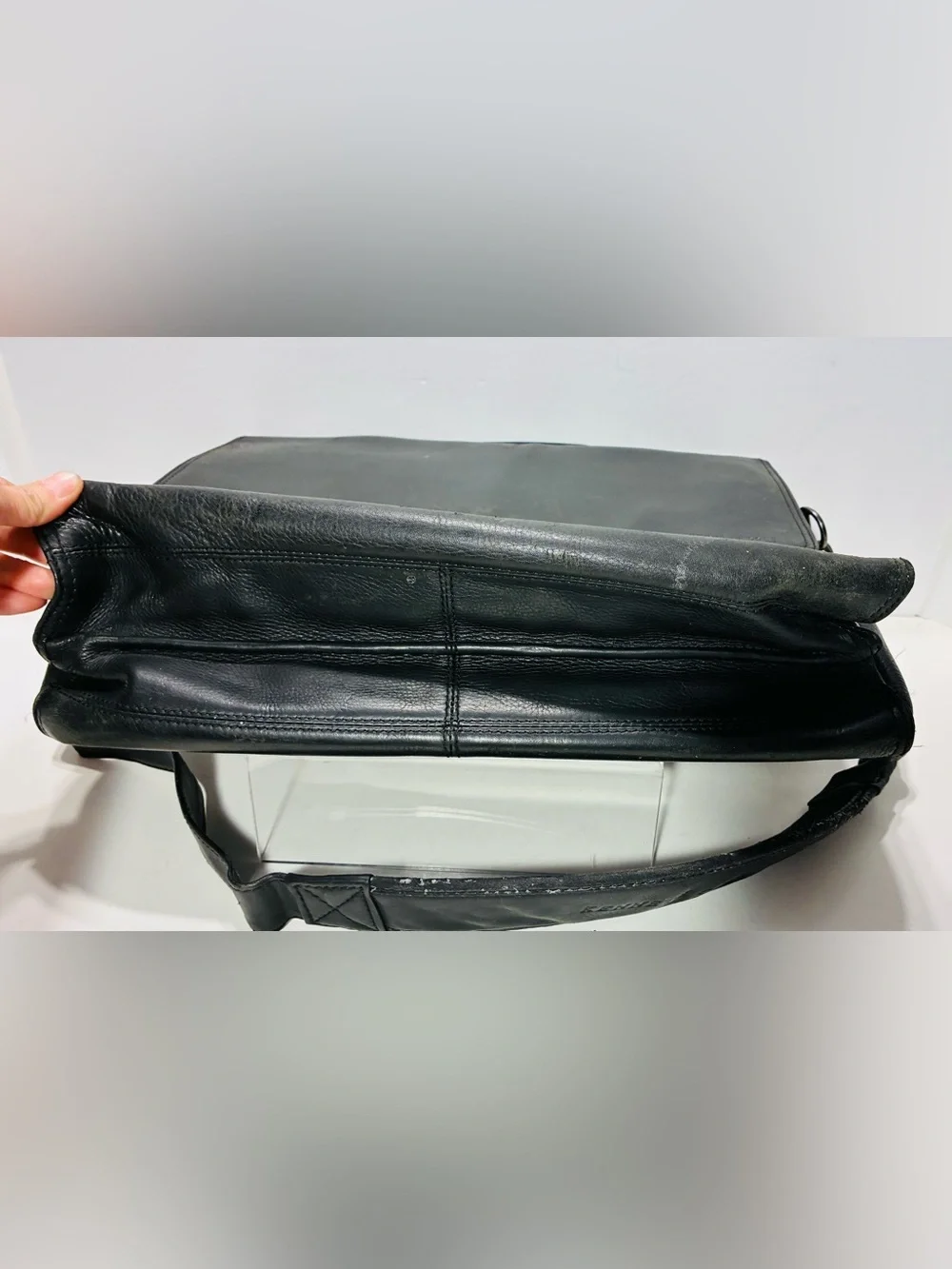Y2K VTG Kenneth Cole New York Pebbled Leather Laptop Briefcase Bag Black 16x11.5